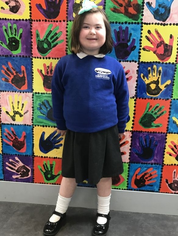 Girls- grey tights/ white knee socks